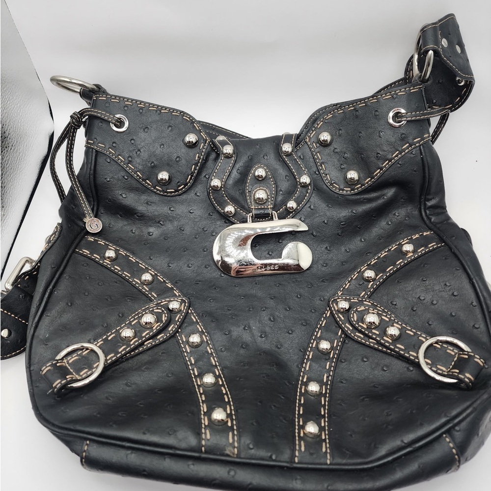Vintage leather Guess Black Studded shoulder Bag